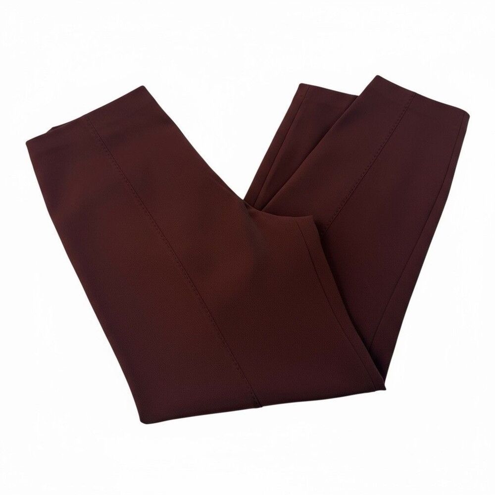 THE ROW Rust Brown Pants 14 Stretch Woven Tapered Leg Front Seam Modern Office
